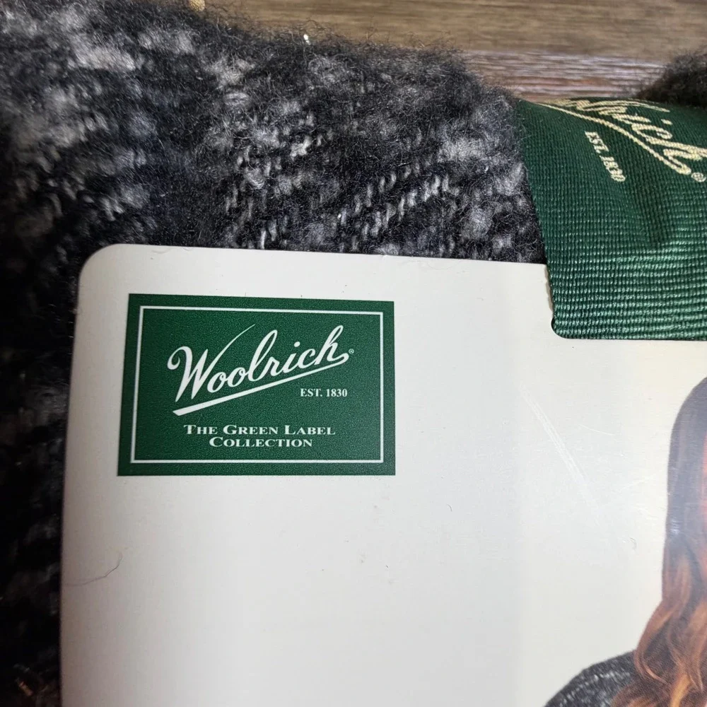 Woolrich‎ Green Label Brushed Wrap Poncho Black White Plaid Fringe  OS NWT